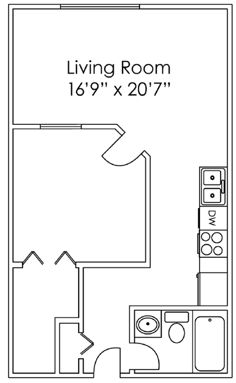 Floor plan for studio, 1 bath, 475 sqft